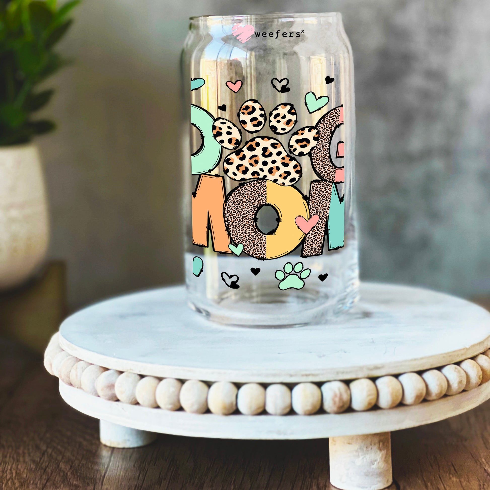 Dog Mom Cheetah Print 16oz Libbey Glass Can UV DTF or Sublimation Wrap Decal Transfer - Weefers