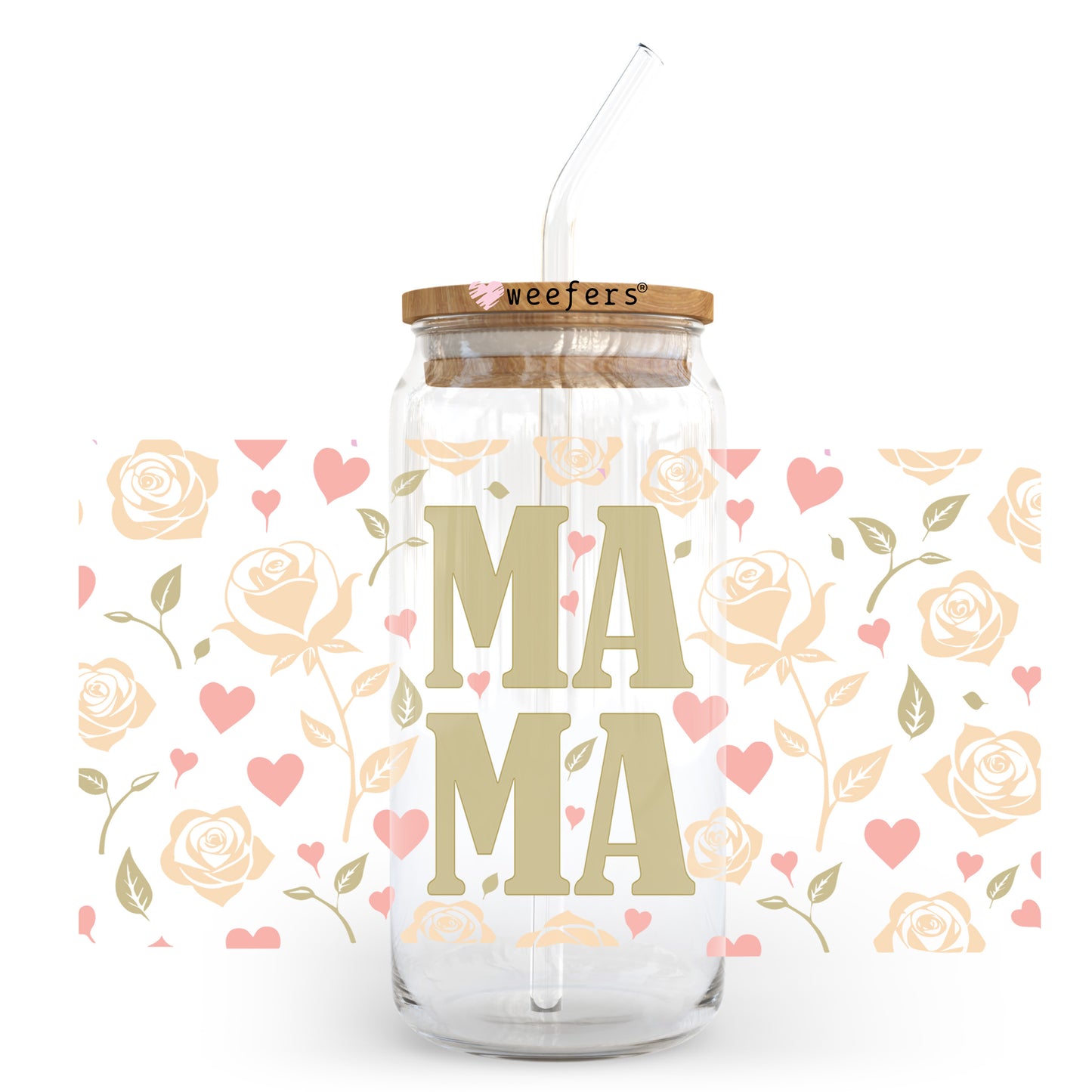 Mama Beige Floral 20oz Libbey Glass Can, 34oz Hip Sip, 40oz Tumbler, 24oz Cold Cup UV DTF or Sublimation Decal Transfer - Weefers