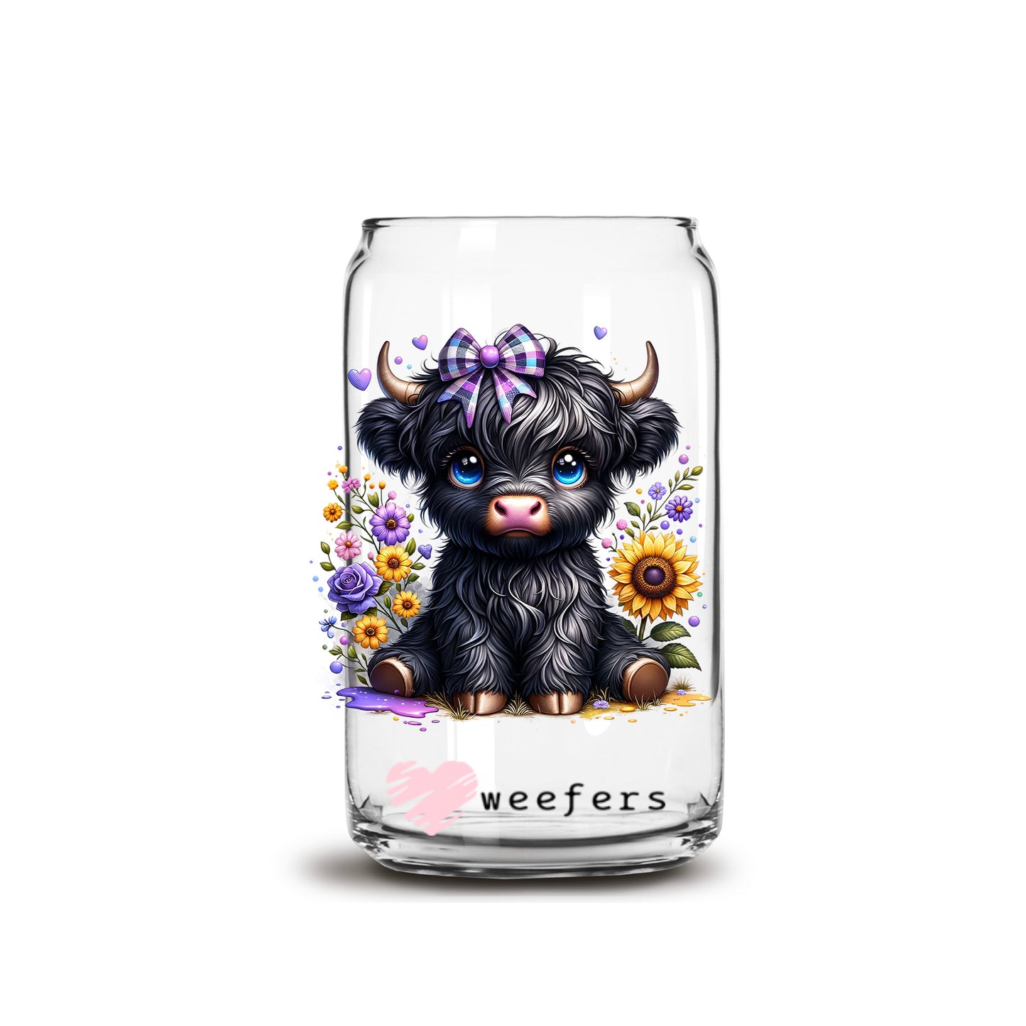 Baby Black Highlander Cow 16oz Libbey Glass Can UV DTF or Sublimation Decal Transfer - Weefers