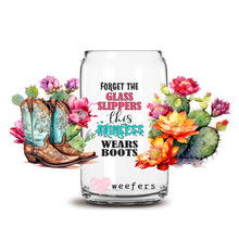 Load image into Gallery viewer, a glass jar with flowers and cowboy boots on it
