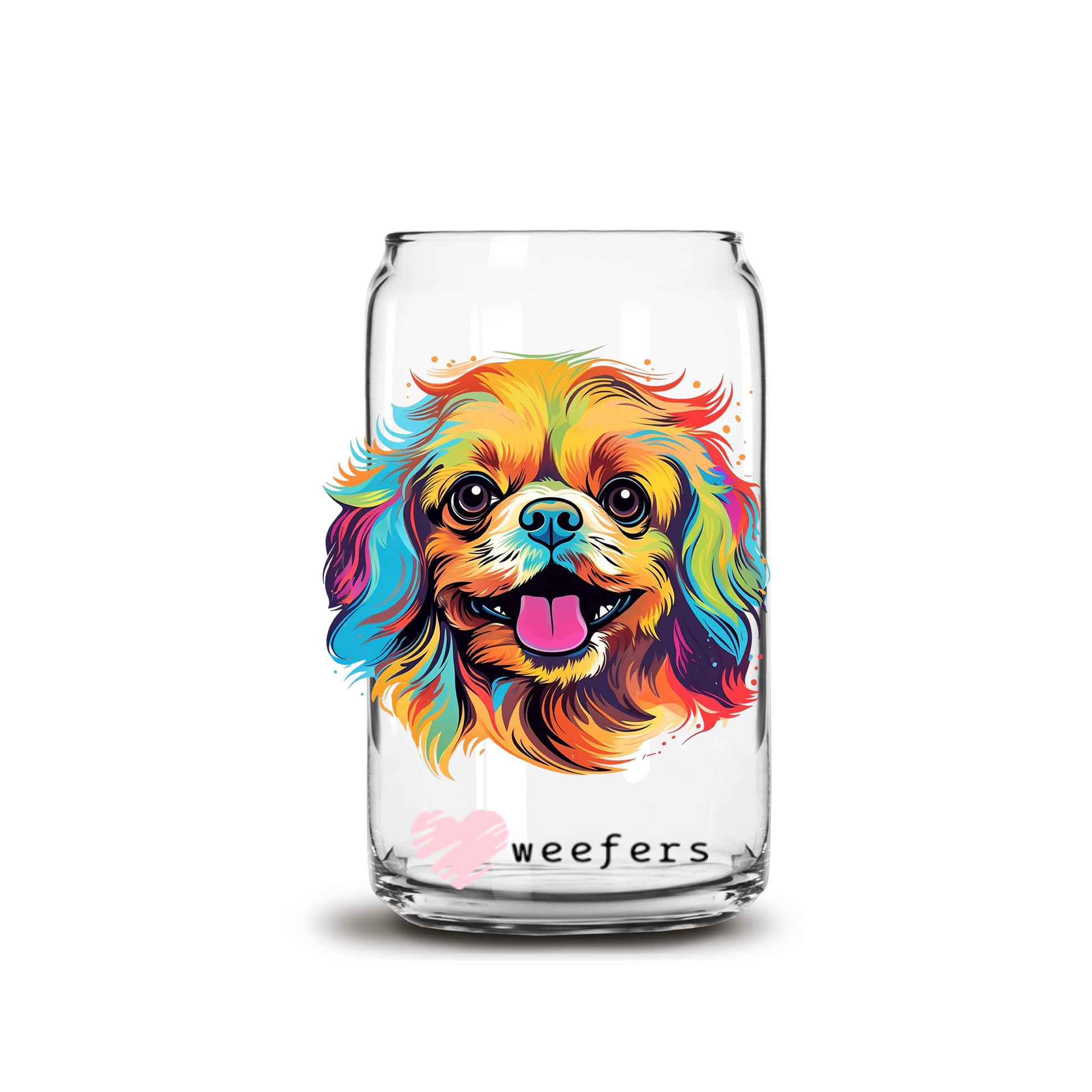 Pekingese Colorful Watercolor 16oz Libbey Glass Can UV DTF or Sublimation Wrap - Decal - Weefers