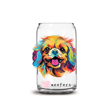 Pekingese Colorful Watercolor 16oz Libbey Glass Can UV DTF or Sublimation Wrap - Decal - Weefers