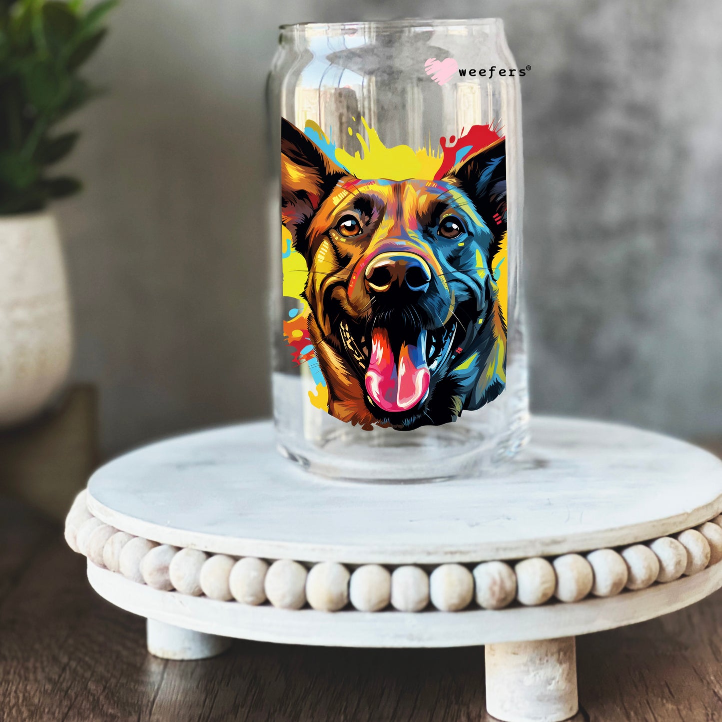 Belgian Malinois Colorful Watercolor 16oz Libbey Glass Can UV DTF or Sublimation Wrap - Decal - Weefers