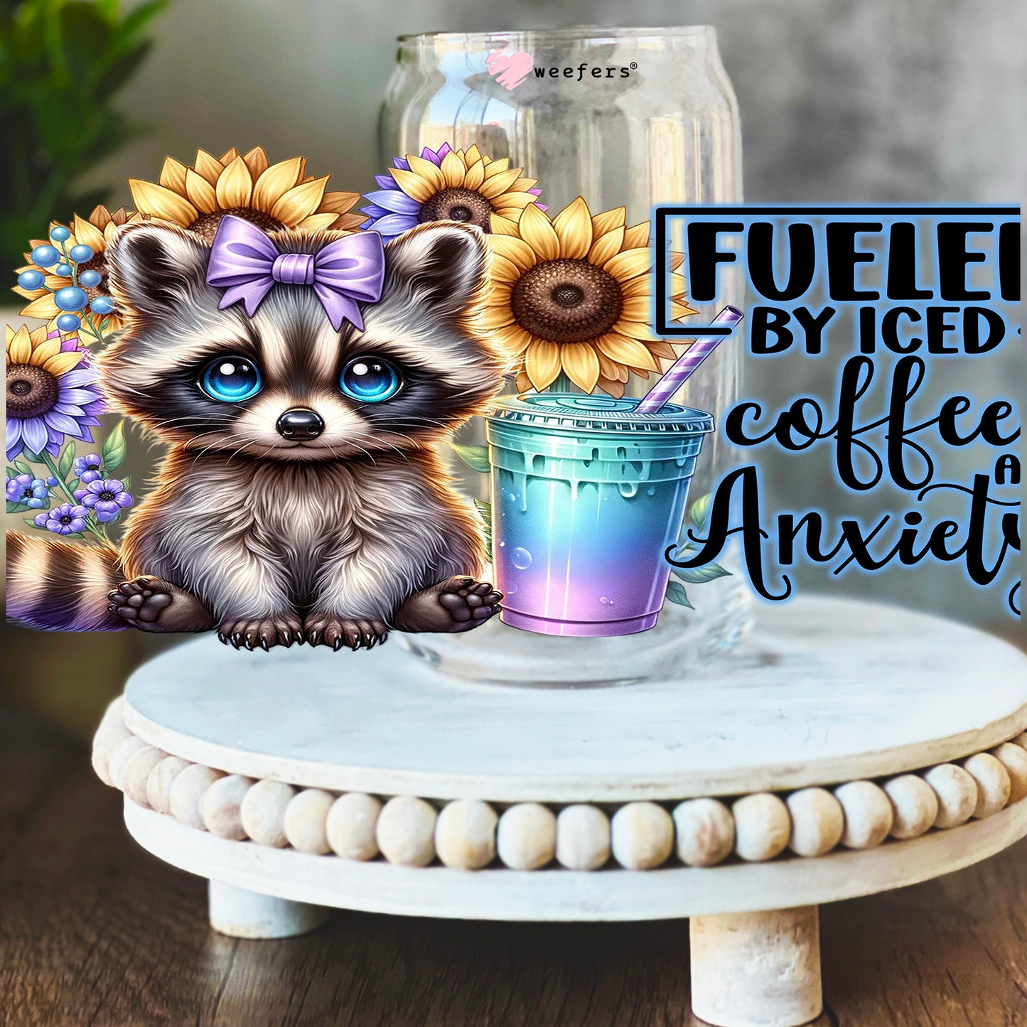 Fueled by Iced Coffee and Anxiety 16oz Libbey Glass Can UV DTF or Sublimation Wrap Decal Transfer - Weefers