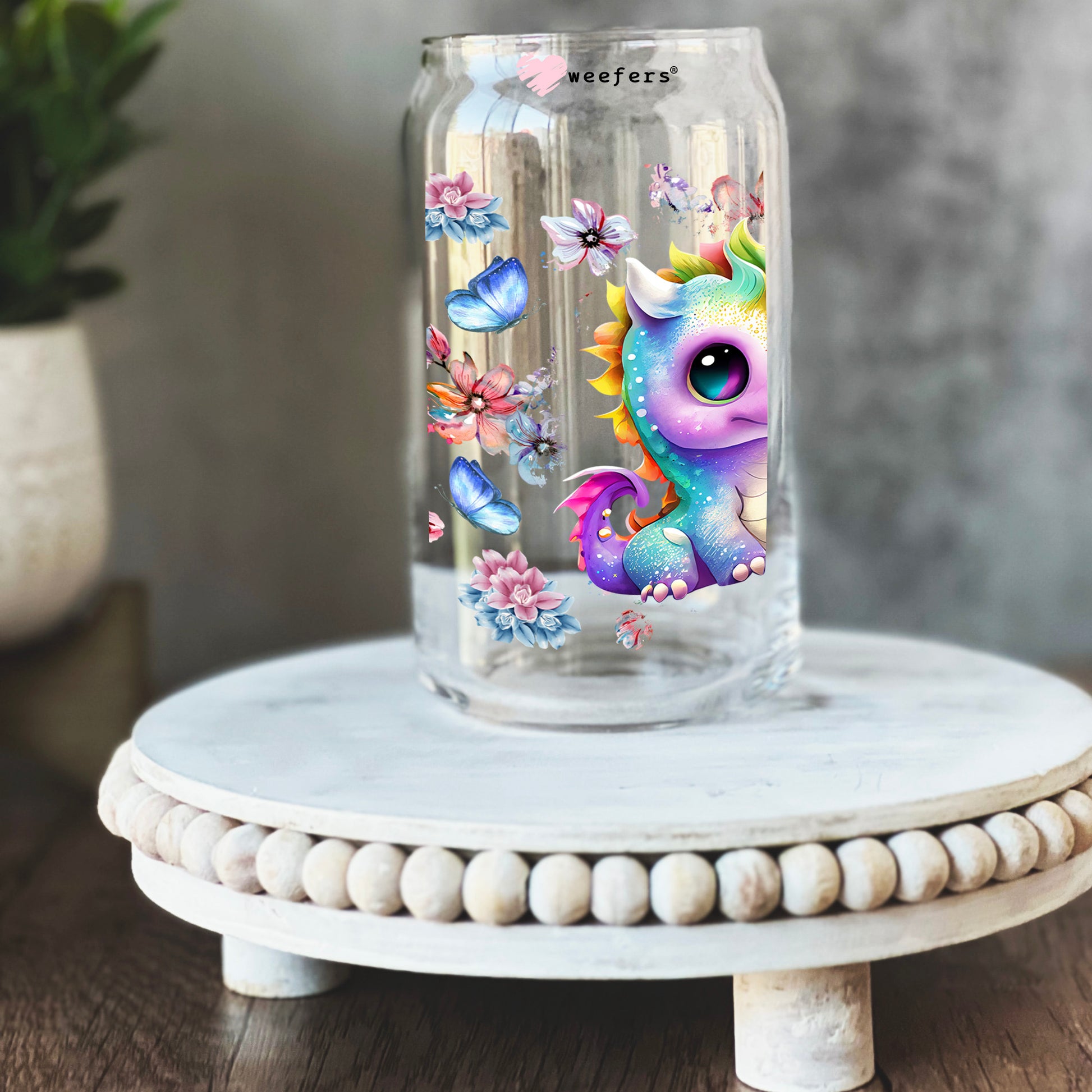 Cute Dragon 16oz Libbey Glass Can UV DTF or Sublimation Wrap - Transfer - Weefers