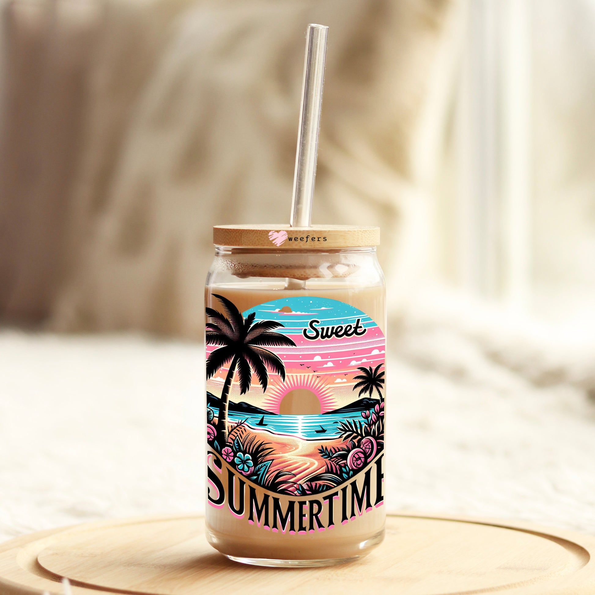 Sweet Summertime Sunset 16oz Libbey Glass Can UV DTF or Sublimation Wrap - Transfer - Weefers