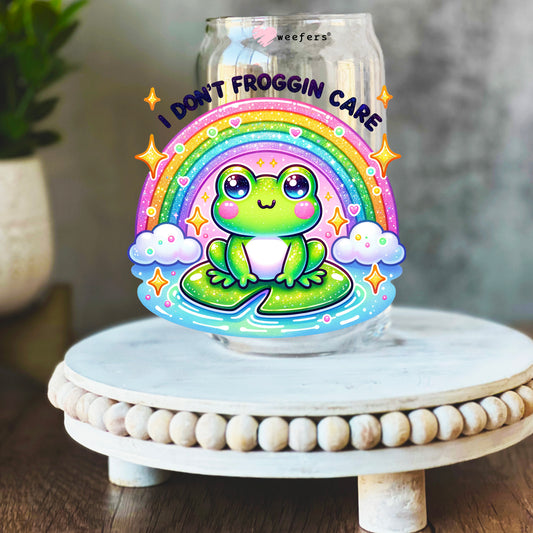 I Don't Froggin Care 16oz Libbey Glass Can UV DTF or Sublimation Wrap Decal Transfer - Weefers