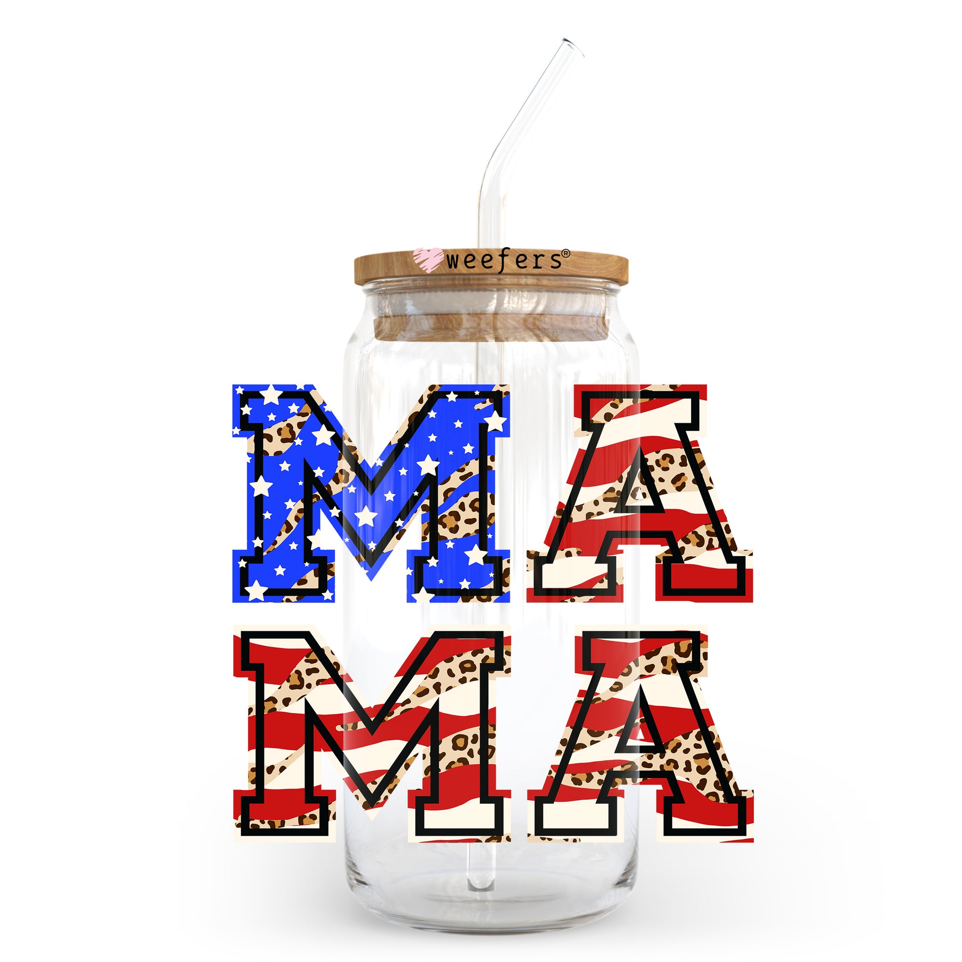 Red and Blue Mama Block 20oz Libbey Glass Can UV DTF or Sublimation Wrap - Decal Transfer - Weefers