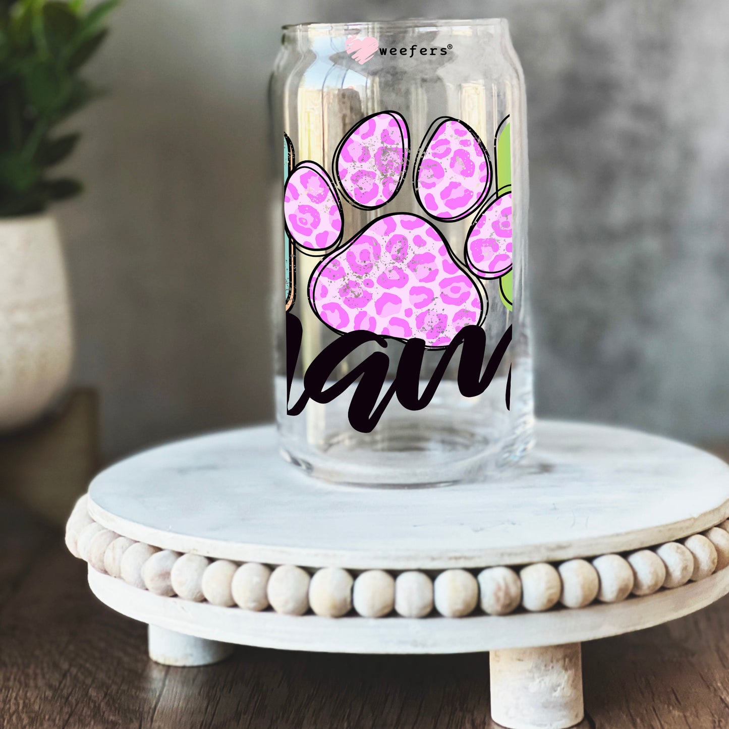 Colorful Paw Dog Mama 16oz Libbey Glass Can UV DTF or Sublimation Decal Transfers - Weefers