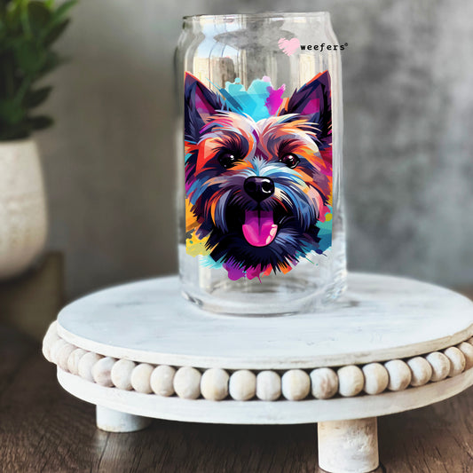 Cairn Terrier Colorful Watercolor 16oz Libbey Glass Can UV DTF or Sublimation Wrap - Decal - Weefers