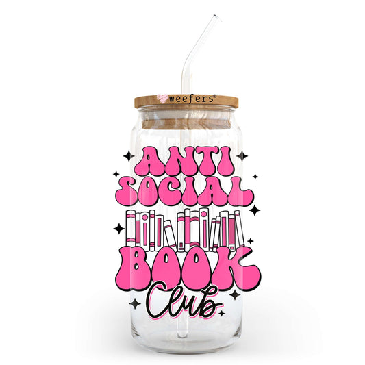 Anti Social Book Club Pink 20oz Libbey Glass Can UV DTF or Sublimation Wrap - Decal Transfer - Weefers