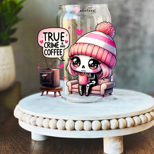 True Crime And Coffee 16oz Libbey Glass Can UV DTF or Sublimation Wrap Decal Transfer - Weefers