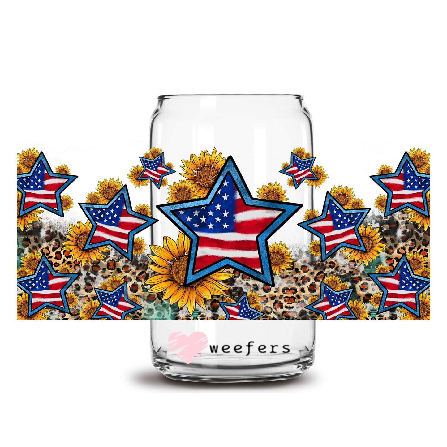 4th of July American Stars 16oz Libbey Glass Can UV DTF or Sublimation Wrap - Transfer - Weefers