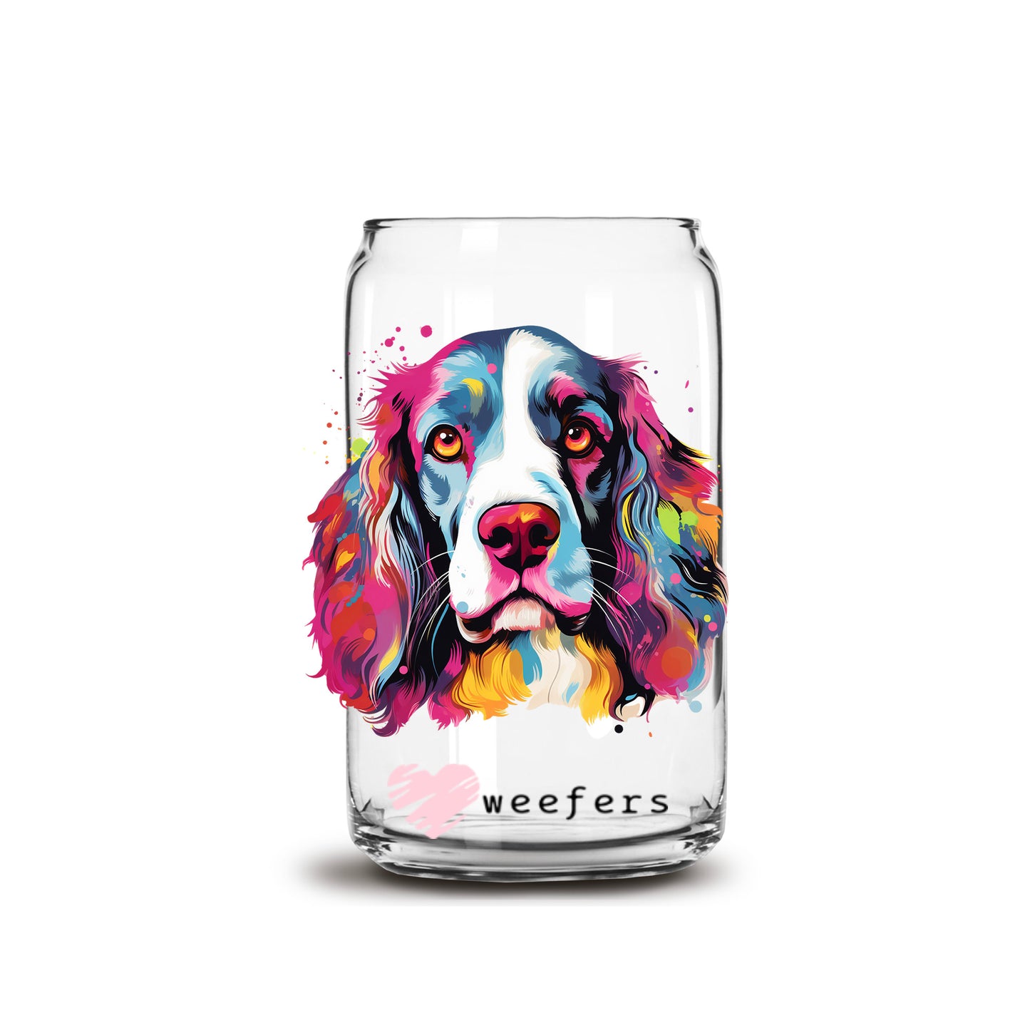 English Springer Spaniel Colorful Watercolor 16oz Libbey Glass Can UV DTF or Sublimation Wrap - Decal - Weefers