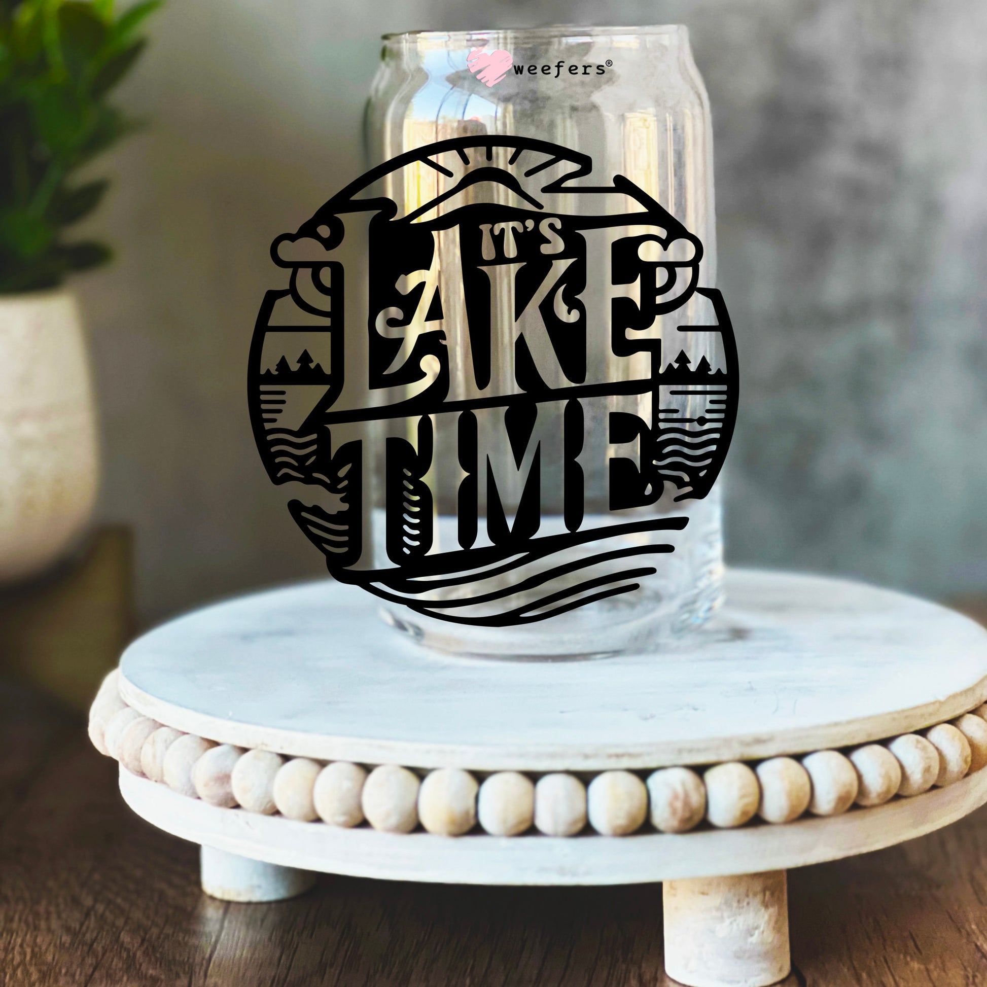 Lake Time Black 16oz Libbey Glass Can UV DTF or Sublimation Wrap Decal Transfer - Weefers