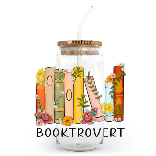 Booktrovert Floral 20oz Libbey Glass Can UV DTF or Sublimation Wrap - Decal Transfer - Weefers