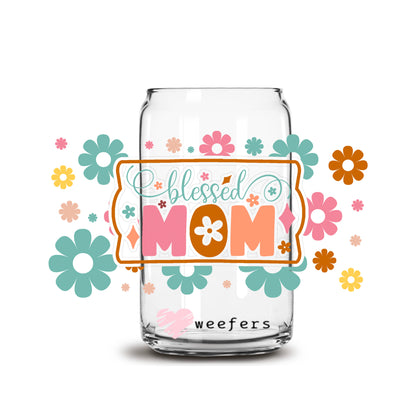 Blessed Mom Spring Flowers 16oz Libbey Glass Can UV DTF or Sublimation Wrap - Decal Transfers - Weefers