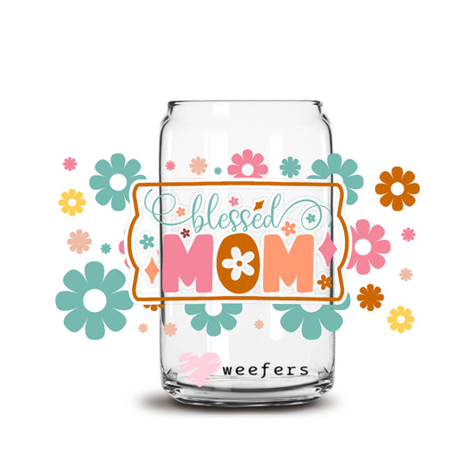 Blessed Mom Spring Flowers 16oz Libbey Glass Can UV DTF or Sublimation Wrap - Decal Transfers - Weefers