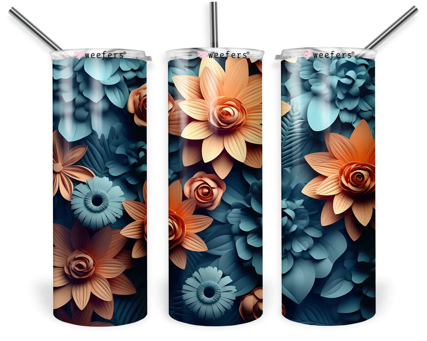 20oz Skinny Tumbler Wrap - 3D Blue and Coral Dreams - Weefers