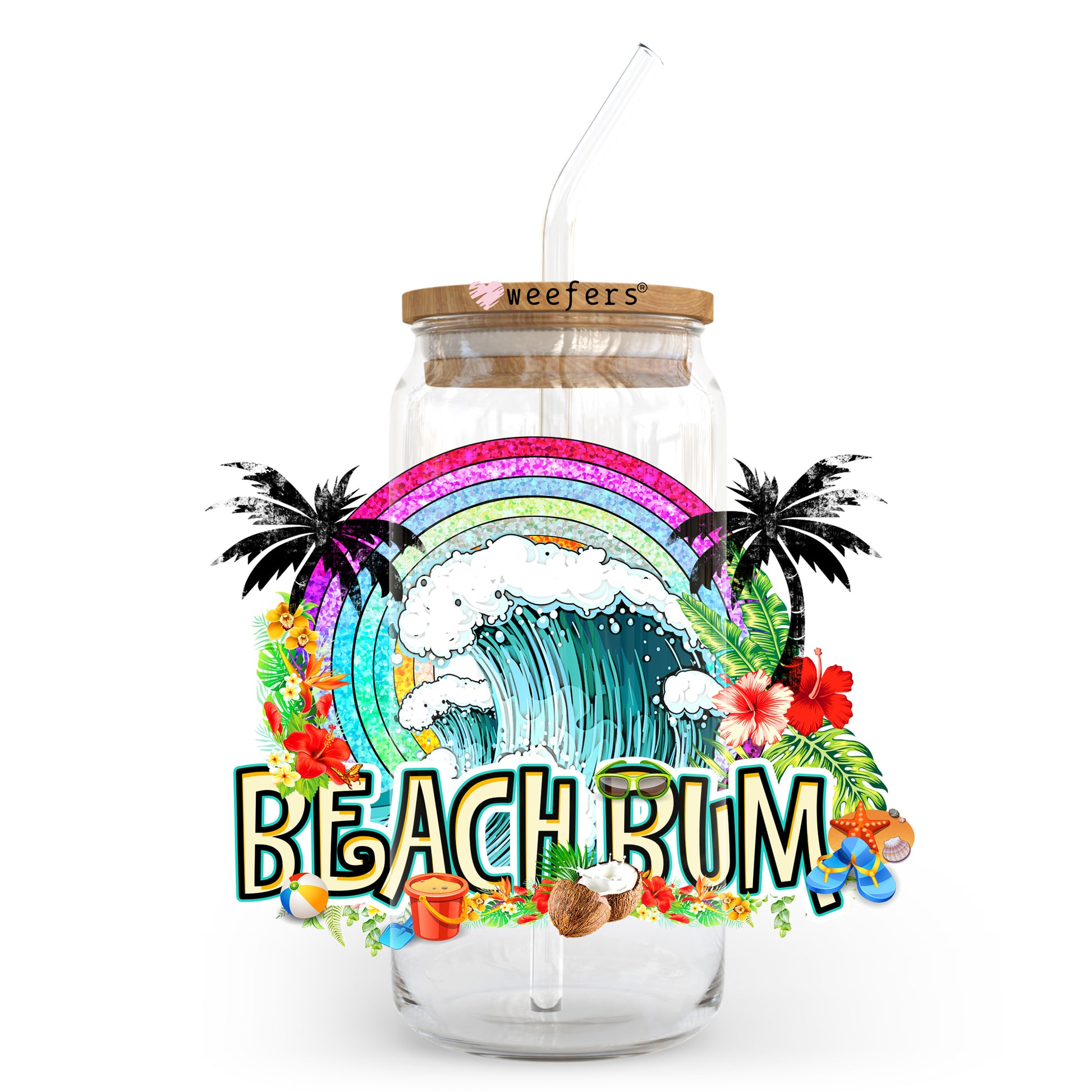 Beach Bum 20oz Libbey Glass Can, 34oz Hip Sip, 40oz Tumbler, 24oz Cold Cup UV DTF or Sublimation Decal Transfer - Weefers