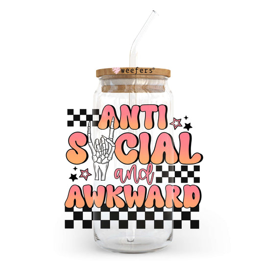 Anti Social and Awkward Black 20oz Libbey Glass Can UV DTF or Sublimation Wrap - Decal Transfer Weefers