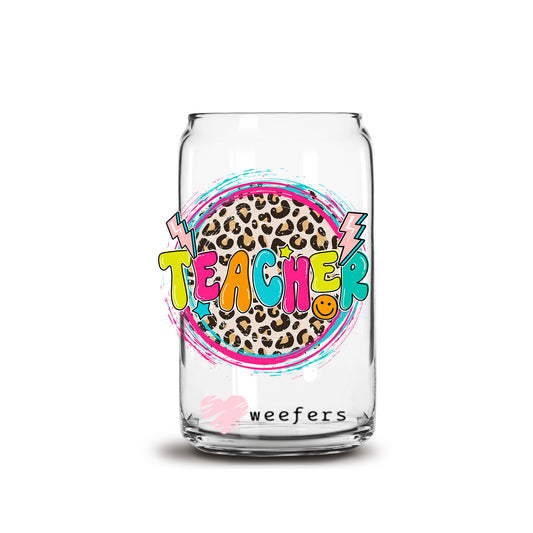 Teacher Colorful Cheetah 16oz Libbey Glass Can UV DTF or Sublimation  Decal - Transfer - Weefers