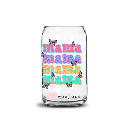 Mama Groovy Butterflies 16oz Libbey Glass Can UV DTF or Sublimation Wrap - Decal Transfer - Weefers