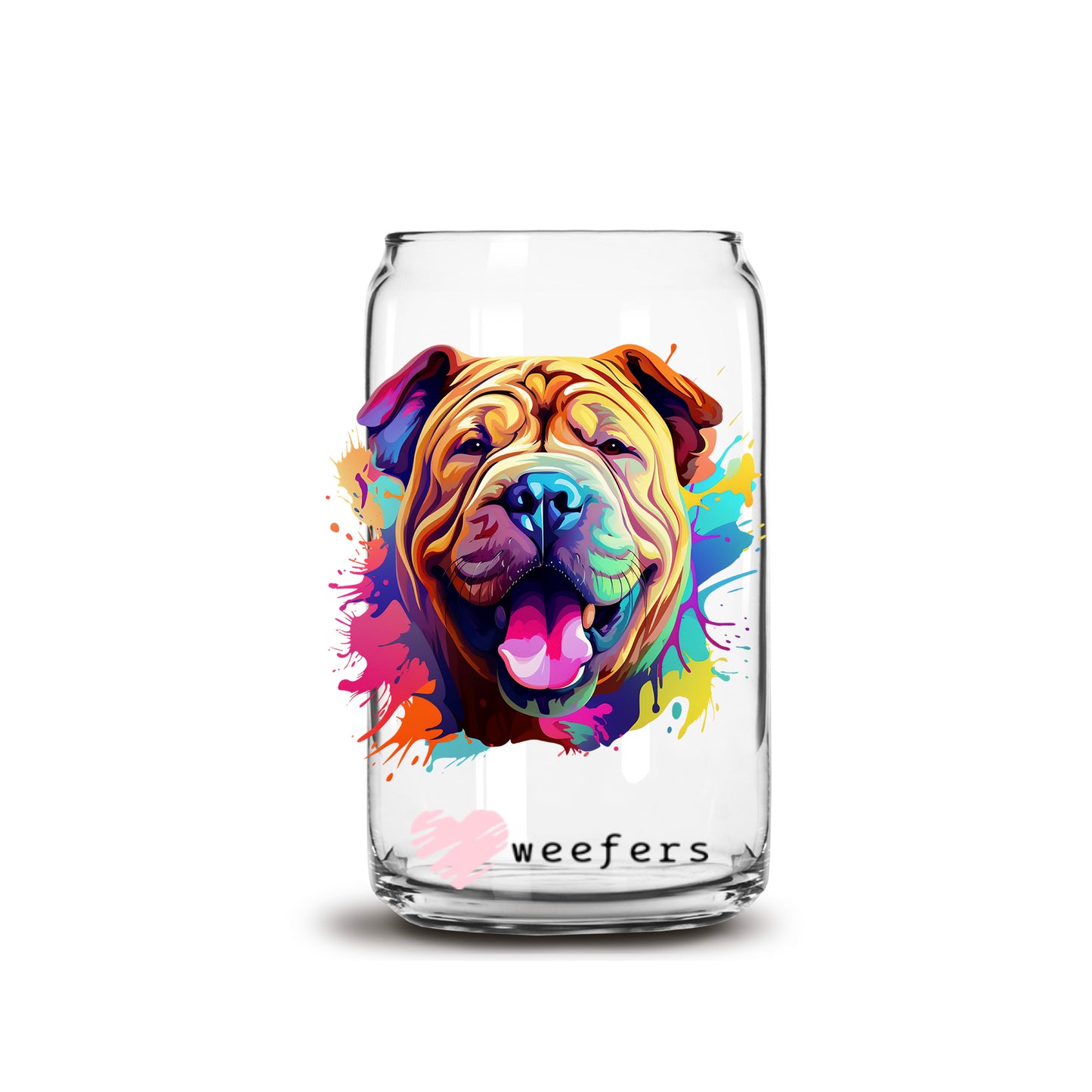 Chinese Shar Pei Colorful Watercolor 16oz Libbey Glass Can UV DTF or Sublimation Wrap - Decal - Weefers