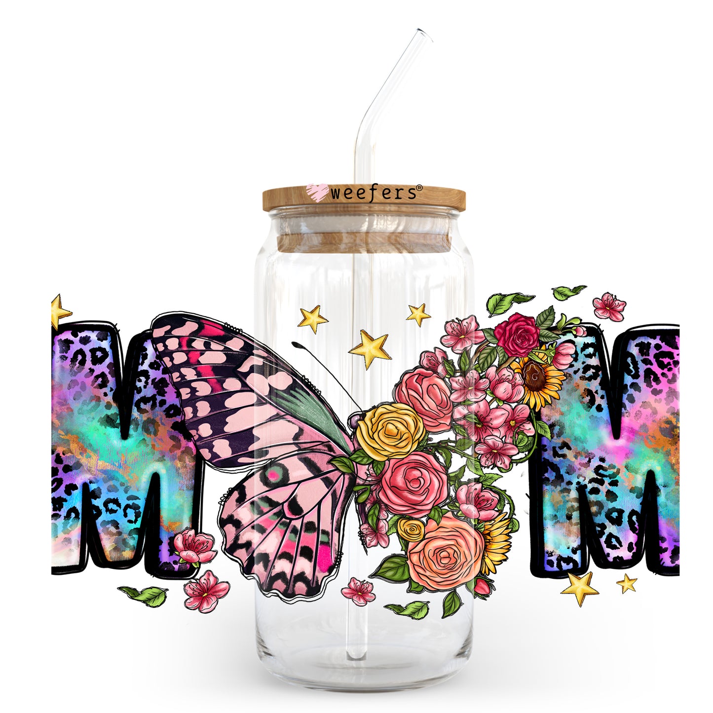 Mom Butterfly 20oz Libbey Glass Can UV DTF or Sublimation Wrap - Decal Transfer - Weefers