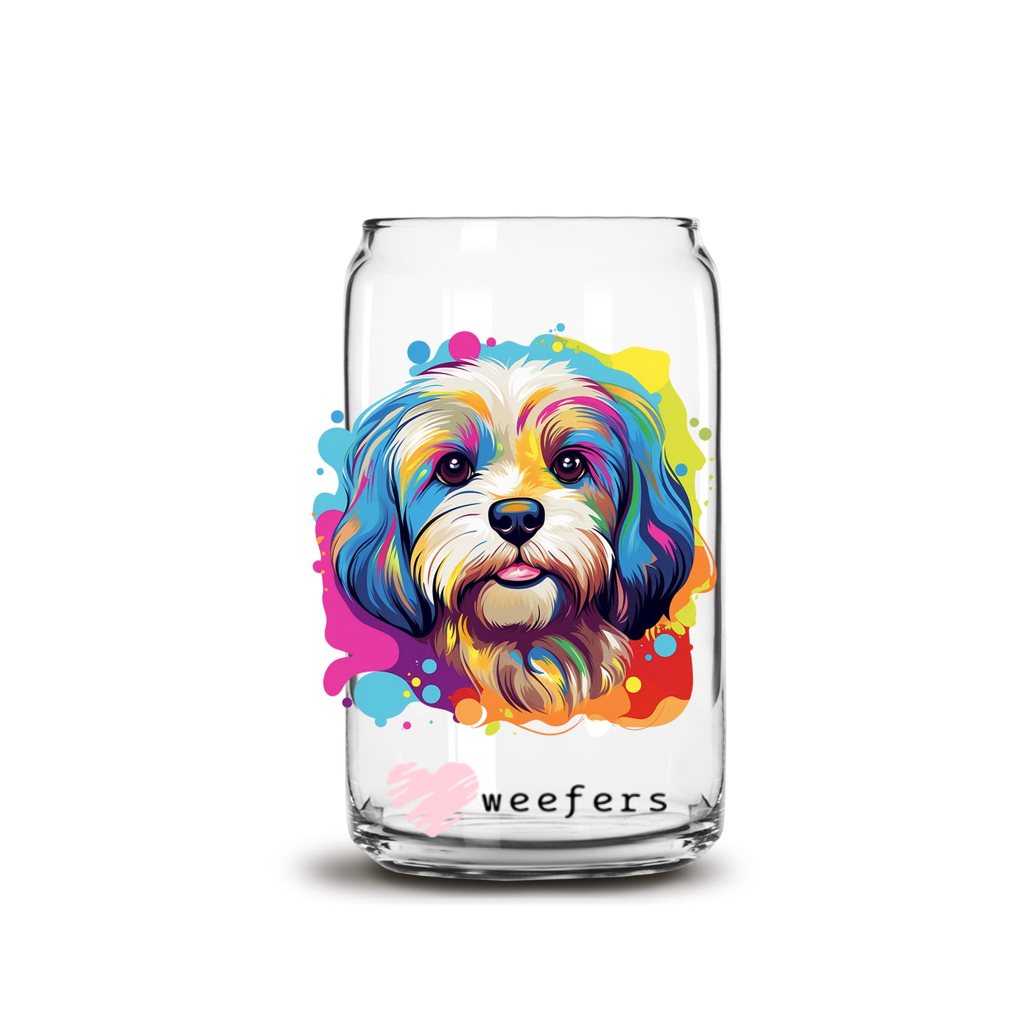 Lhasa Apso Colorful Watercolor 16oz Libbey Glass Can UV DTF or Sublimation Wrap - Decal - Weefers