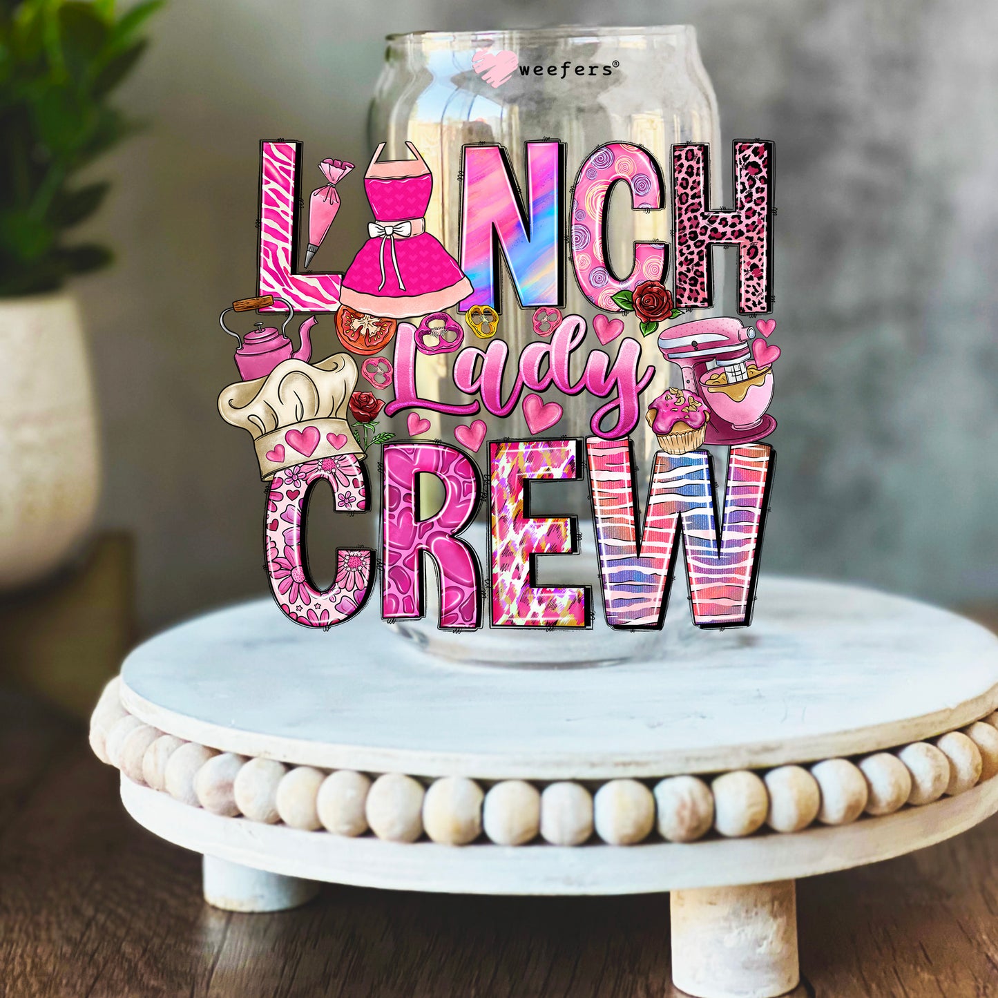 Lunch Lady Crew 16oz Libbey Glass Can UV DTF or Sublimation Wrap Decal Transfer - Weefers