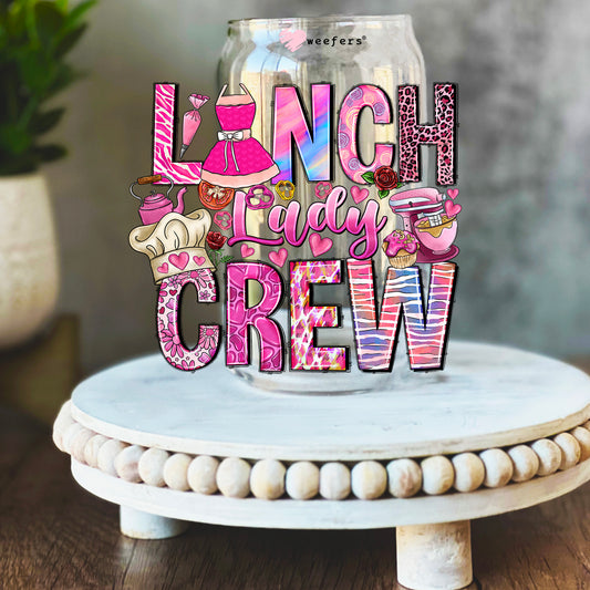 Lunch Lady Crew 16oz Libbey Glass Can UV DTF or Sublimation Wrap Decal Transfer - Weefers