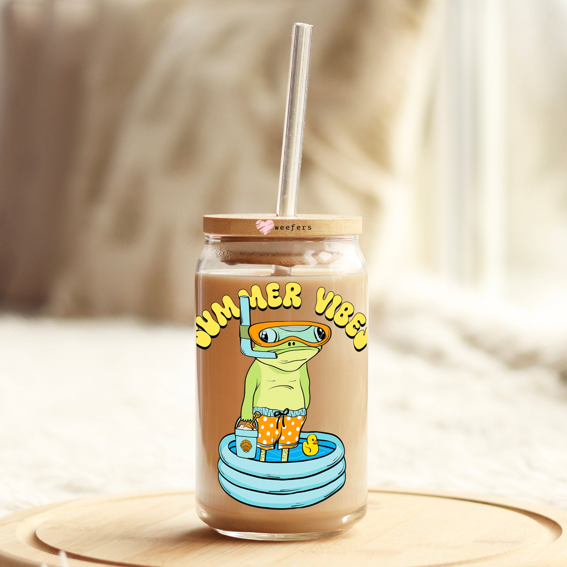 Summer Vibes Frog 16oz Libbey Glass Can UV DTF or Sublimation Wrap - Transfer - Weefers