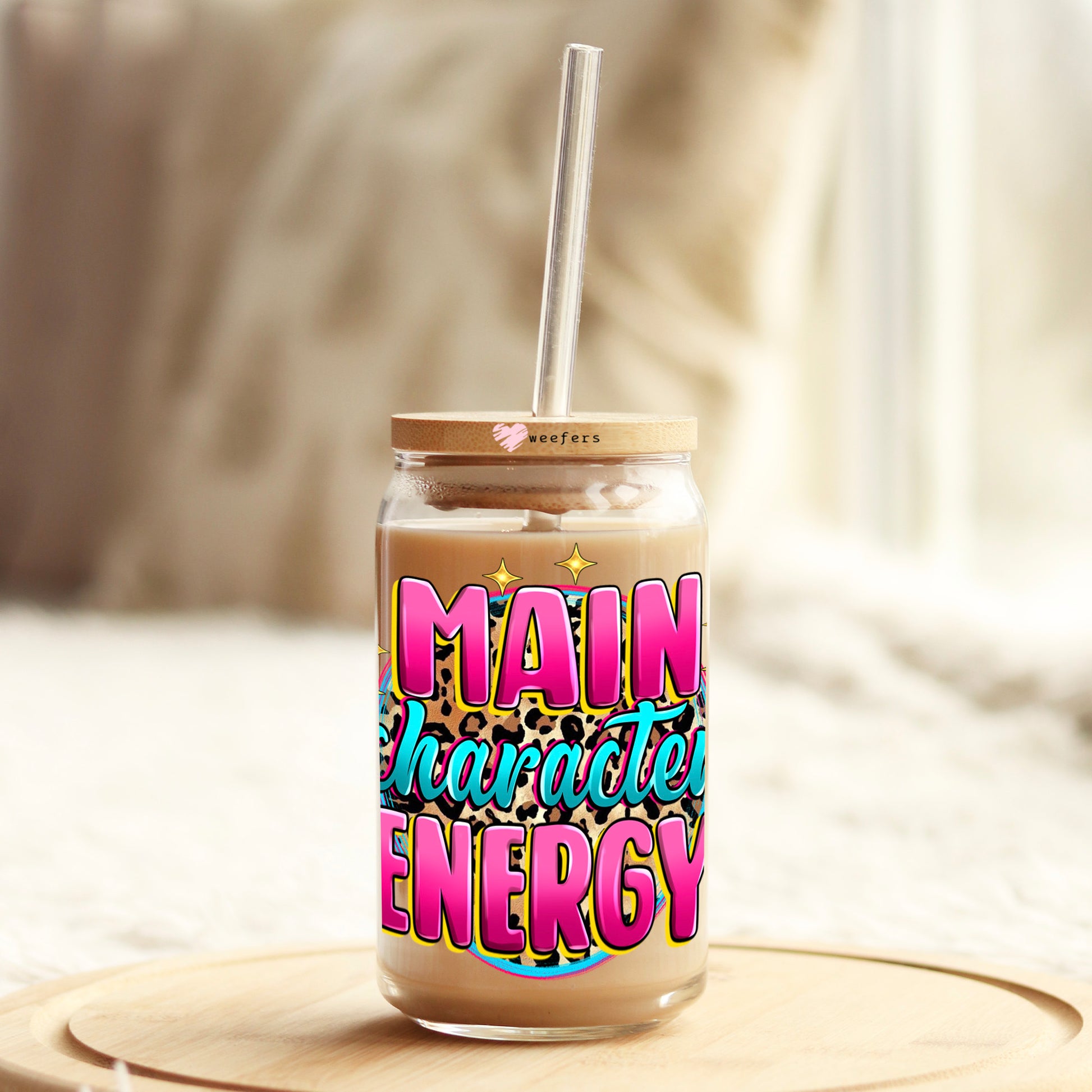 Main Character Energy Pink Teal 16oz Libbey Glass Can UV DTF or Sublimation Wrap - Decal - Weefers