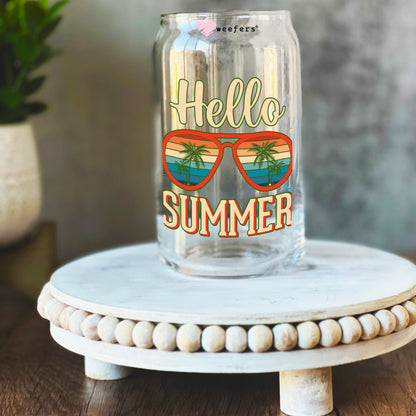 Hello Summer Island 16oz Libbey Glass Can UV DTF or Sublimation Wrap Decal Transfer - Weefers