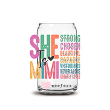 Load image into Gallery viewer, a glass jar with the words she and mimi printed on it
