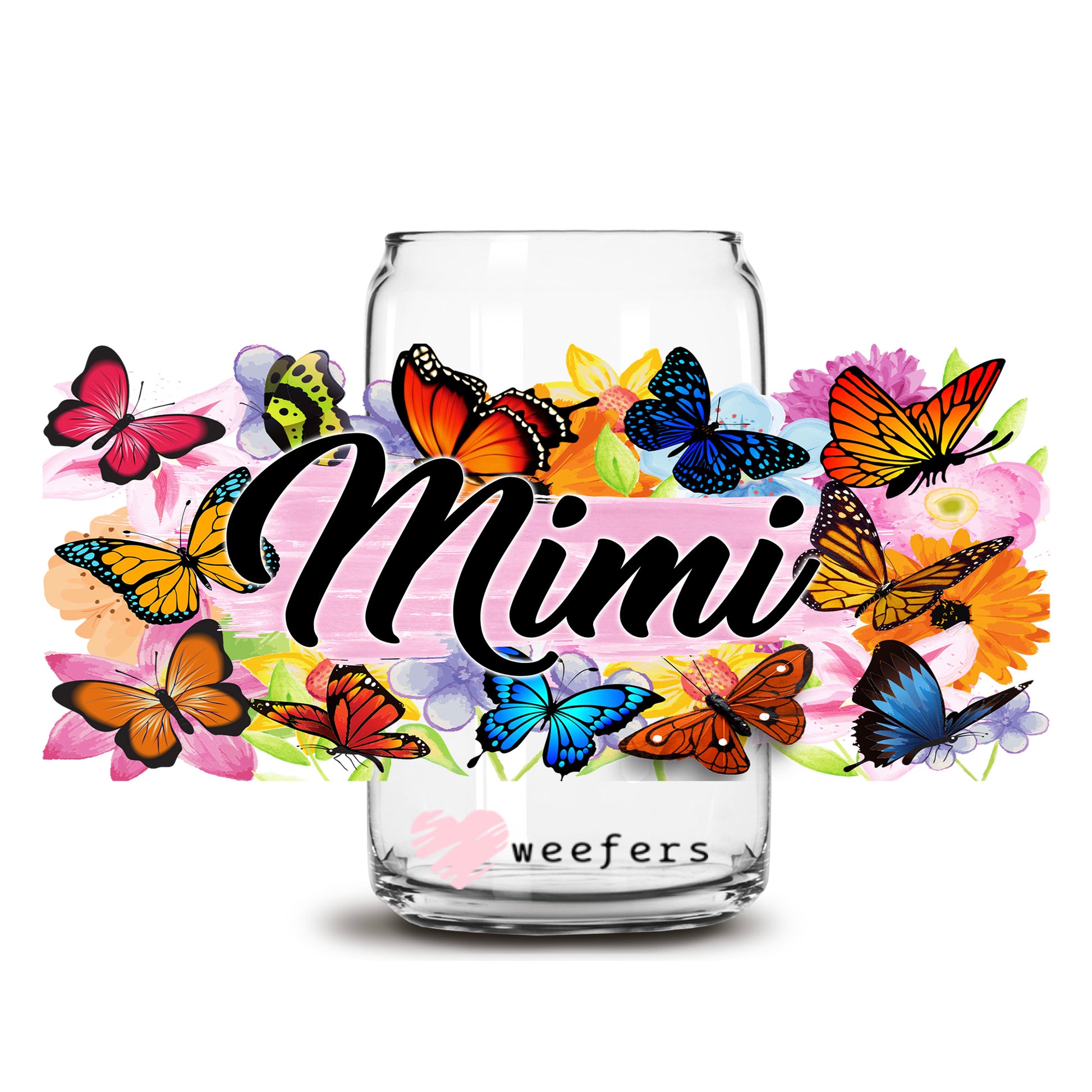 Mimi Colorful Butterflies 16oz Libbey Glass Can UV DTF or Sublimation Wrap Decal Transfer - Weefers