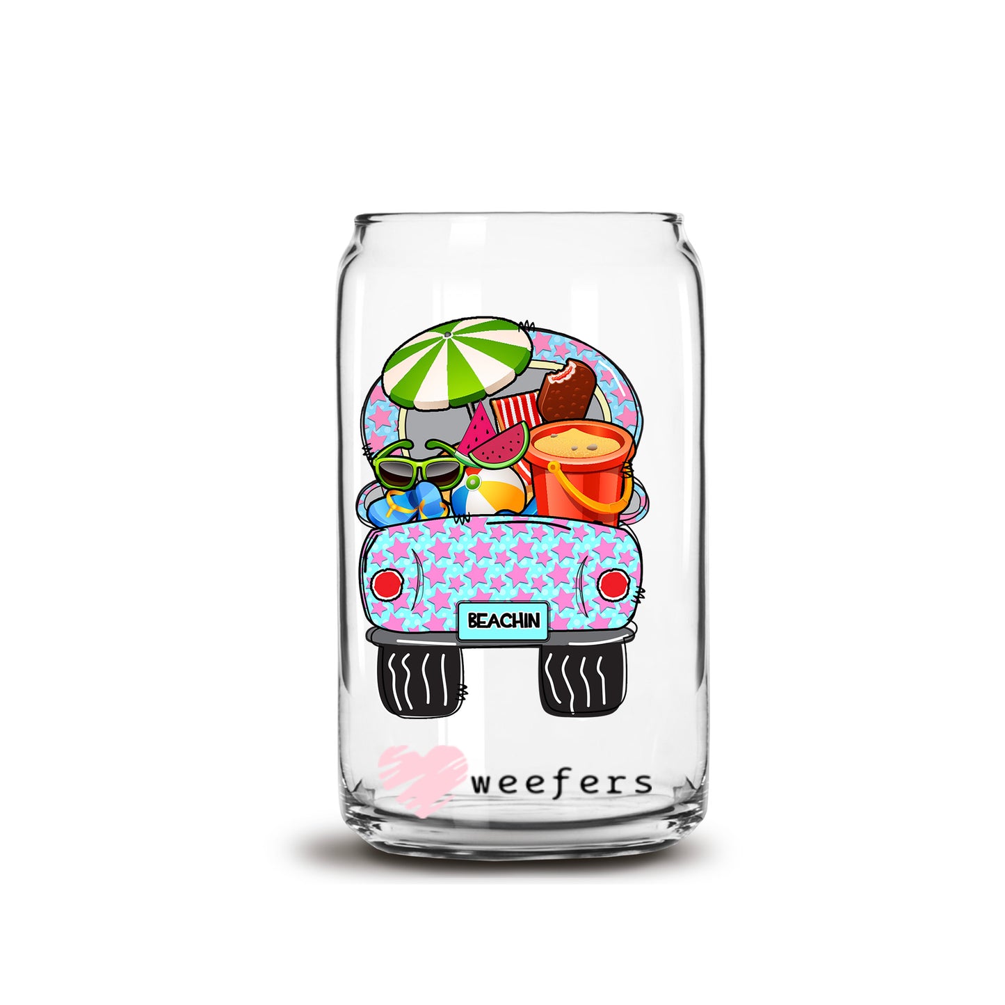 Beachin Packed for the Beach 16oz Libbey Glass Can UV DTF or Sublimation Wrap - Transfer - Weefers