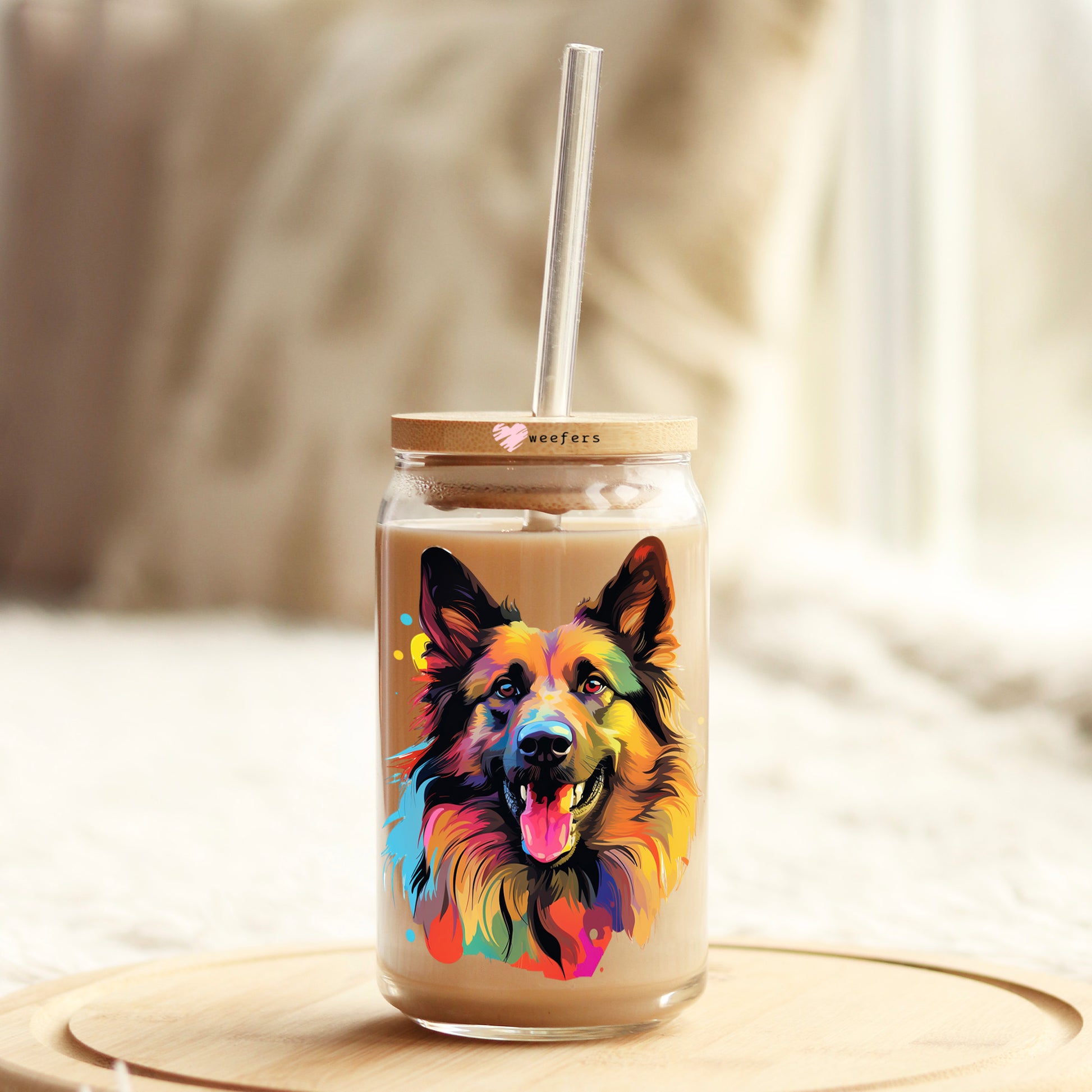 Belgian Tervuren Colorful Watercolor 16oz Libbey Glass Can UV DTF or Sublimation Wrap - Decal - Weefers