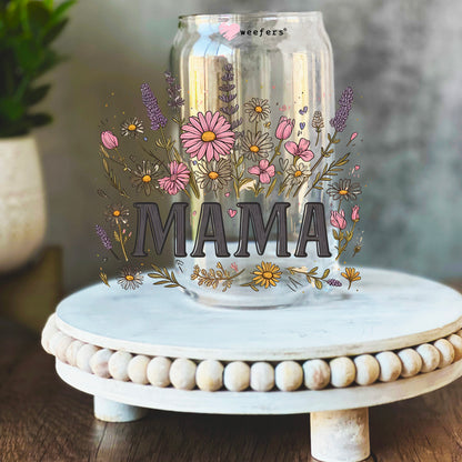 Mama Wildflowers 16oz Libbey Glass Can UV DTF or Sublimation Wrap Decal Transfer - Weefers