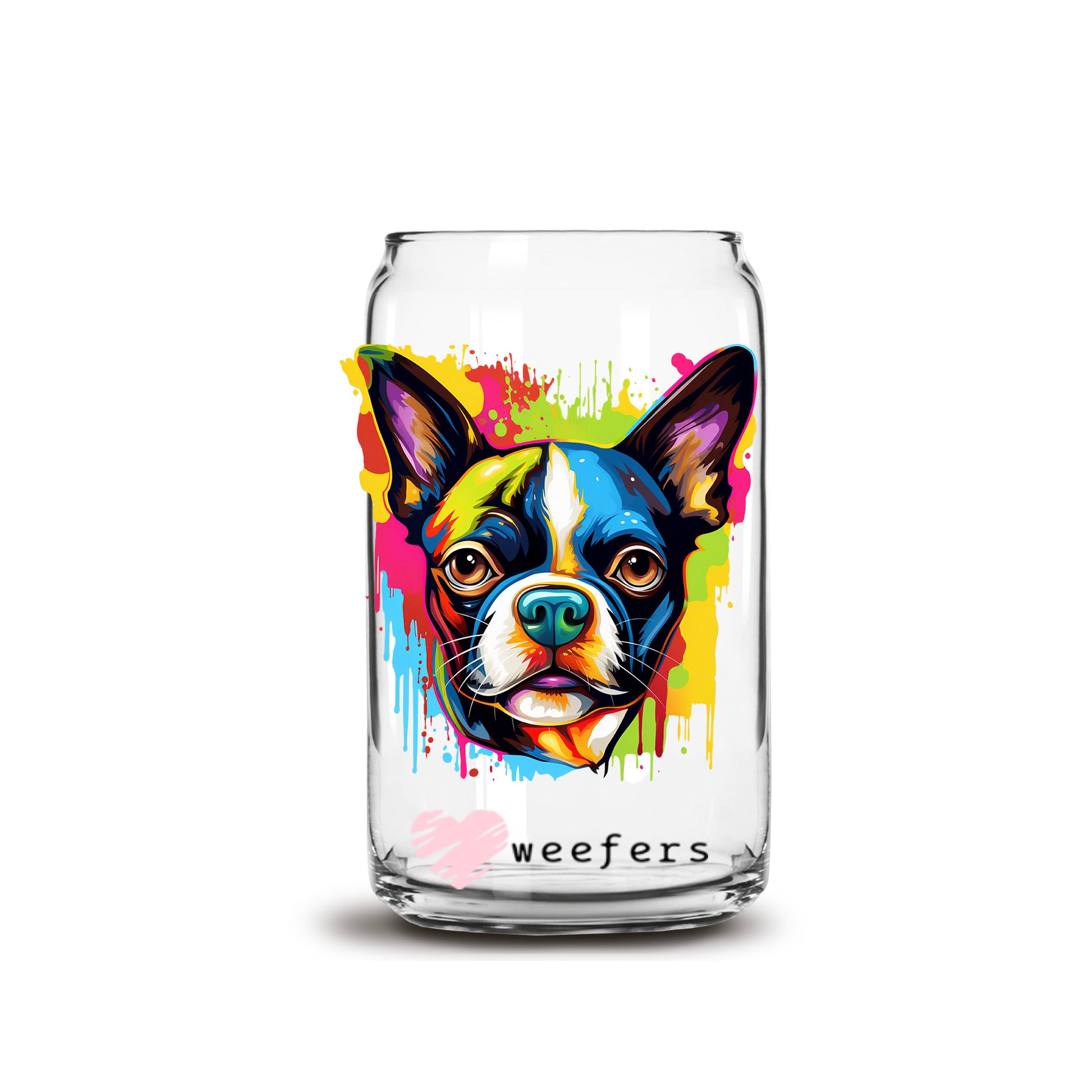 Boston Terrier Colorful Watercolor 16oz Libbey Glass Can UV DTF or Sublimation Wrap - Decal - Weefers