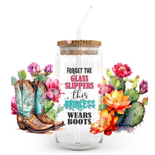 Load image into Gallery viewer, a glass jar with a cowboy boot and flowers inside
