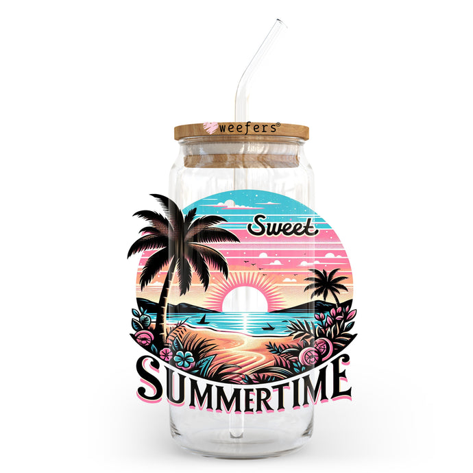 a glass jar with a straw in it that says sweet summertime