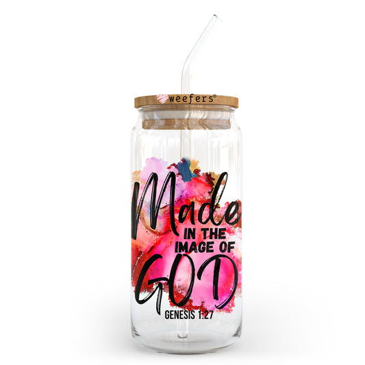 Made in the Image of God Genesis 1:27 20oz Libbey Glass Can UV DTF or Sublimation Wrap - Decal Transfer - Weefers