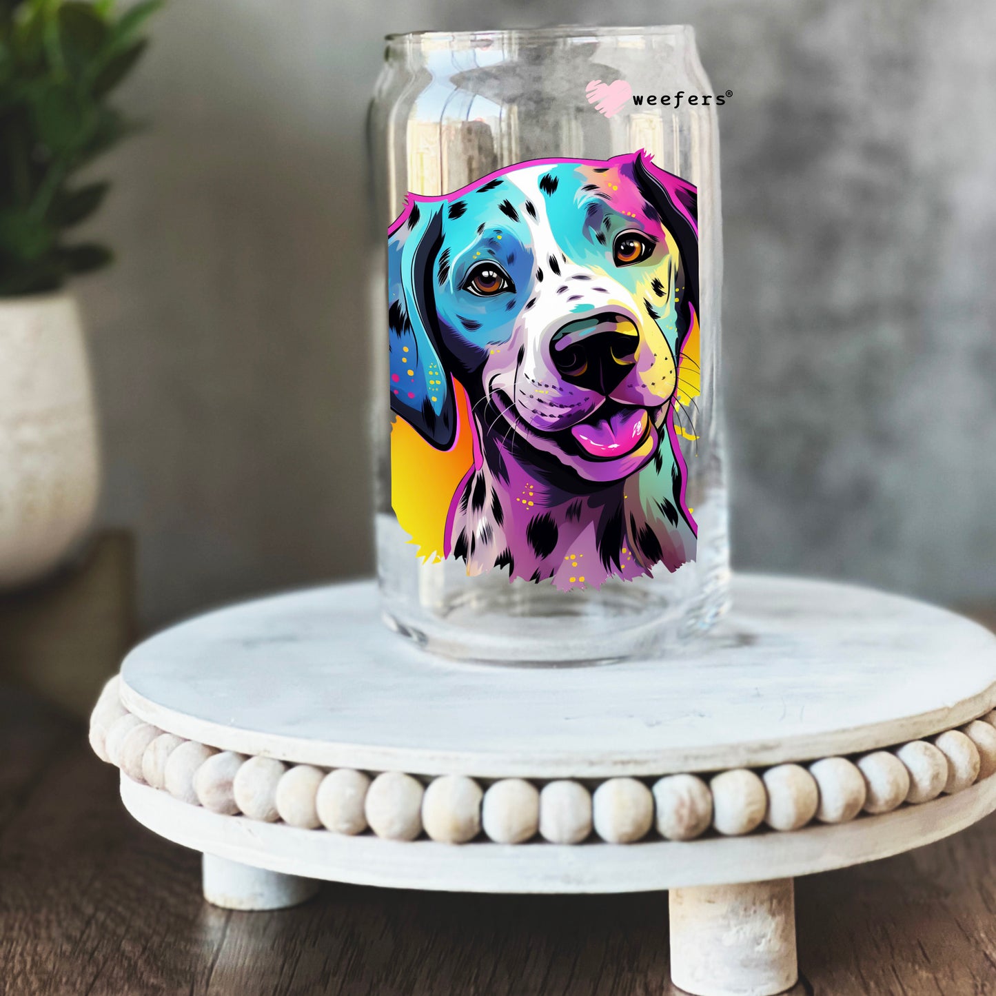 Dalmatian Colorful Watercolor 16oz Libbey Glass Can UV DTF or Sublimation Wrap - Decal - Weefers