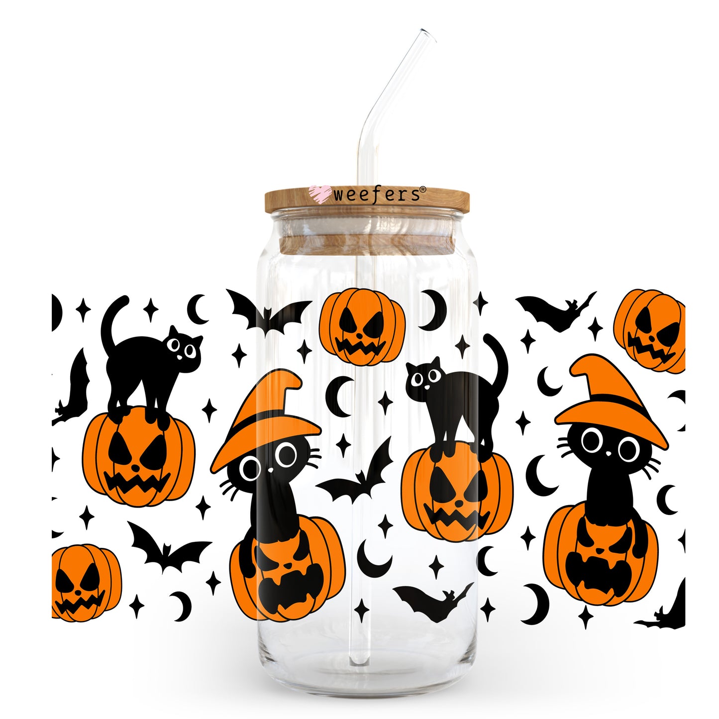 Black Cats And Pumpkins 20oz Libbey Glass Can, 34oz Hip Sip, 40oz Tumbler, 24oz Cold Cup UV DTF or Sublimation Decal Transfer - Weefers