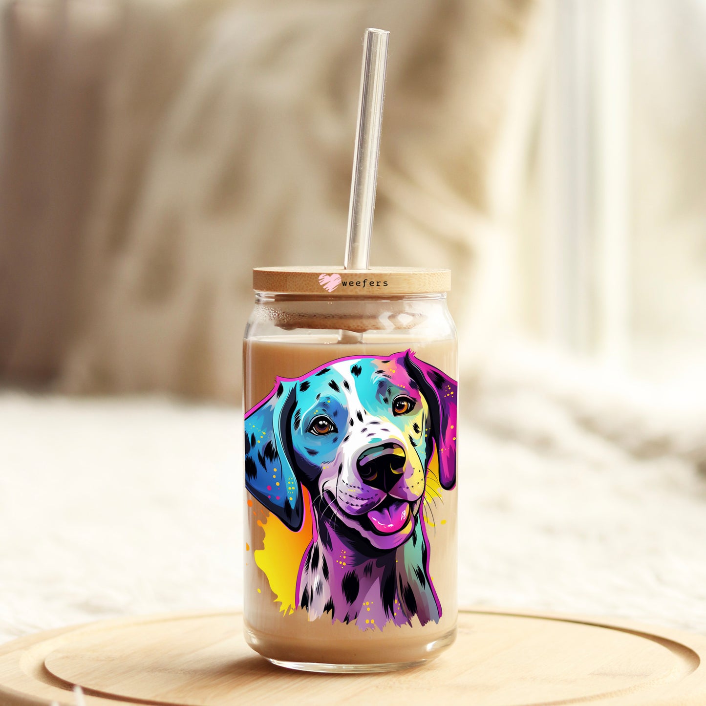 Dalmatian Colorful Watercolor 16oz Libbey Glass Can UV DTF or Sublimation Wrap - Decal - Weefers