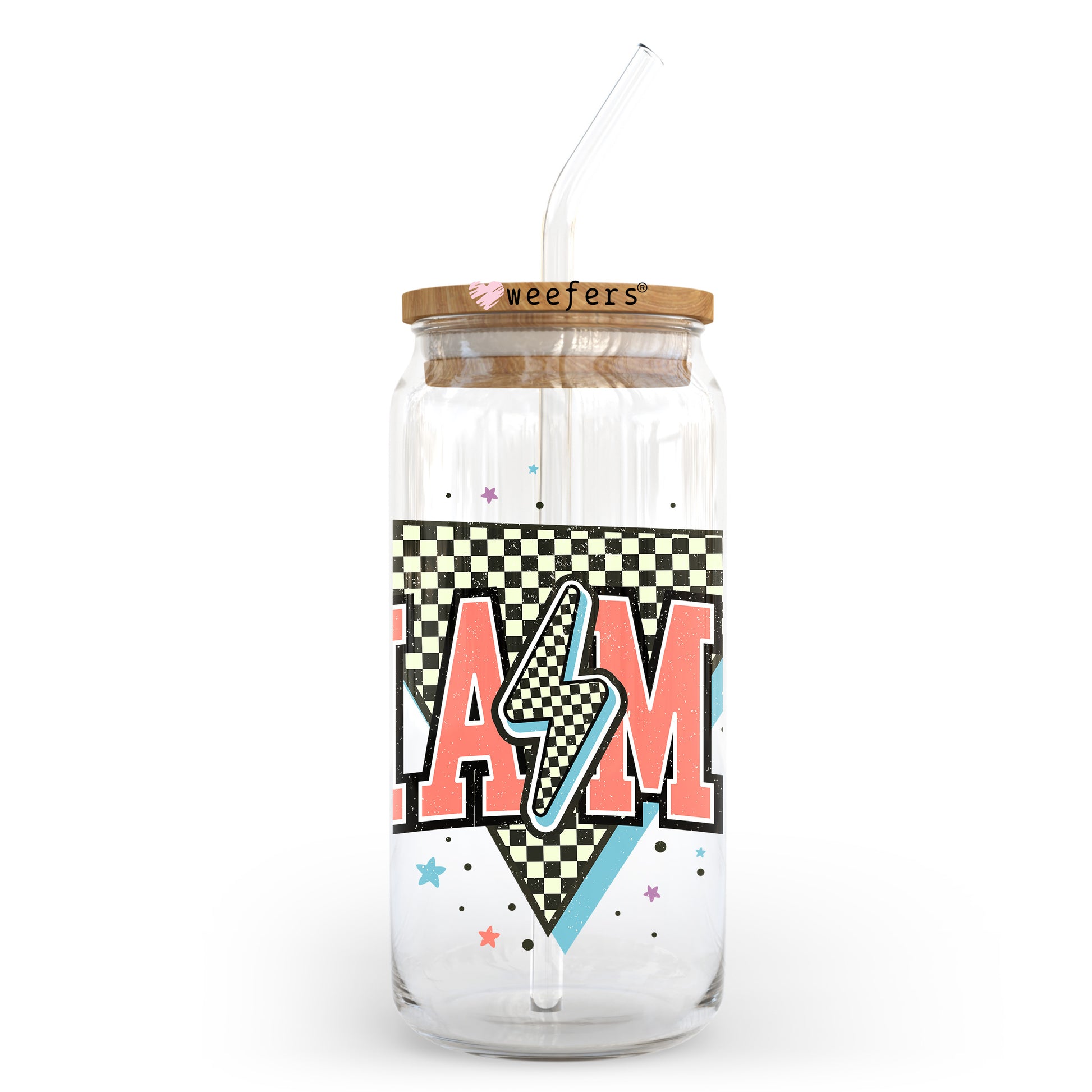 Checkered Mama in Coral 20oz Libbey Glass Can, 34oz Hip Sip, 40oz Tumbler, 24oz Cold Cup UV DTF or Sublimation Decal Transfer - Weefers