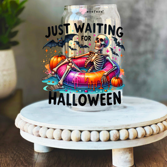 Just Waiting For Halloween 16oz Libbey Glass Can UV DTF or Sublimation Wrap Decal Transfer - Weefers