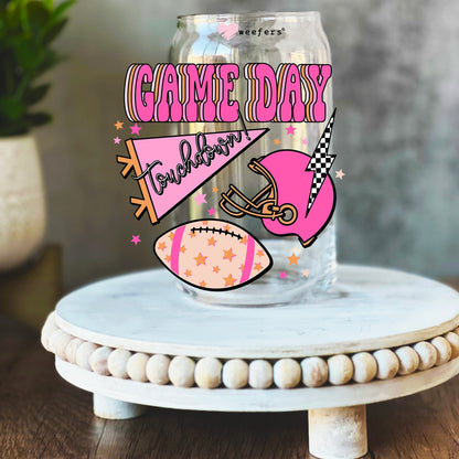 Football Pink Game Day 16oz Libbey Glass Can UV DTF Decal Transfer - Weefers